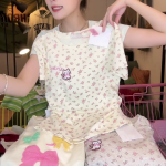 Floral Cat Embroidered Square-Neck Top – Women’s Slim Fit Sweet Short Sleeve Blouse - Image 4