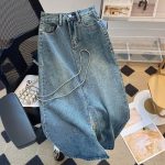 High-Waist Split Denim Skirt – Mid-Length A-Line Slim Fit Skirt for Women - Image 5