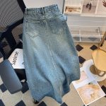 High-Waist Split Denim Skirt – Mid-Length A-Line Slim Fit Skirt for Women - Image 4