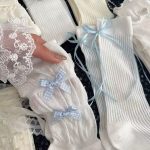 White Lace Bow Mid-Calf Socks – Sweet Fairy Style Long Socks for Women - Image 4