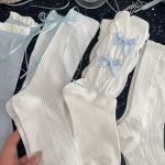 White Lace Bow Mid-Calf Socks – Sweet Fairy Style Long Socks for Women - Image 3