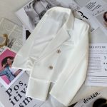 White Double-Breasted Fitted Short Blazer - Image 4
