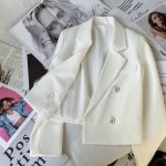 White Double-Breasted Fitted Short Blazer - Image 3