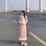 Suede Fur Collar Quilted Jacket and Skirt Set - Image 2