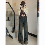 Vintage High-Waist Cement Gray Wide-Leg Floor-Length Jeans - Image 10