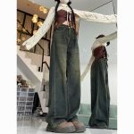 Vintage High-Waist Cement Gray Wide-Leg Floor-Length Jeans - Image 9
