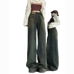 Vintage High-Waist Cement Gray Wide-Leg Floor-Length Jeans - Image 8