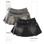 High Waist A-Line Pleated Denim Mini Skirt Women Slim Fit - Image 3