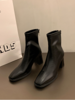 Women's Soft Leather Chunky Heel Slim-Fit Chelsea Ankle Boots - Image 5