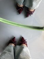 Burgundy Pointed Toe High Heels – Elegant Bow Detail - Image 16