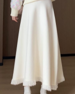 Waist A Line Midi Skirt Elastic Waist Flowy SlimApricot Knit High ming Skirt