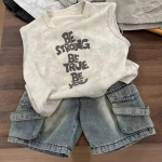 Boys korean style sleeveless vest and denim shorts two piece set - Image 2