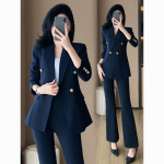 Women’s Navy Blue Blazer Suit Set – Gold Button Old Money Style Officewear - Image 4