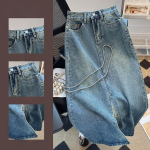 High-Waist Split Denim Skirt – Mid-Length A-Line Slim Fit Skirt for Women - Image 3