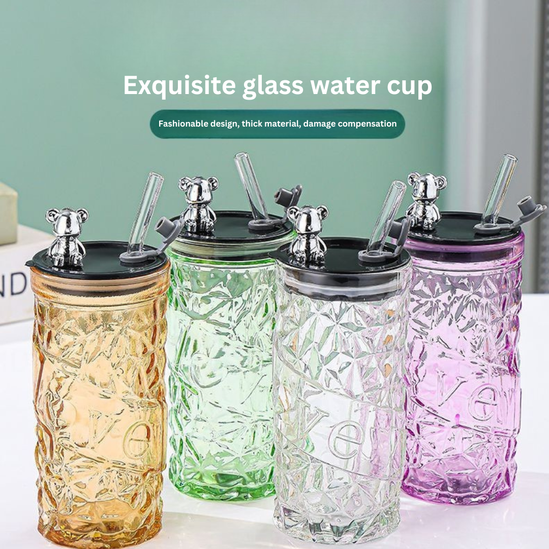 1_879c2246-836a-4f19-aabb-1fd9f872077e Bear Glass Cup with Lid – Cute Minimalist INS Water & Tea Cup - Image 1