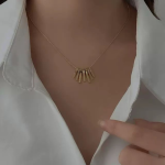 Minimal Fan Shaped Pendant Collarbone Necklace for Women, Light Gold Tone