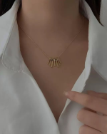 Minimal Fan Shaped Pendant Collarbone Necklace for Women, Light Gold Tone