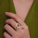Vintage Olive Green Zircon Ring – Adjustable French Retro Style for Women - Image 5