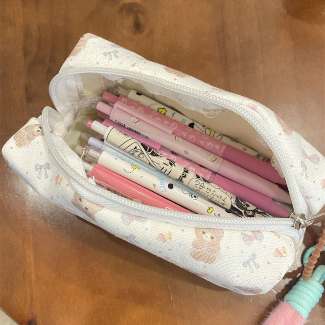 1_8e1317f4-ae3b-4514-81df-2d1cc102de00 NS Handmade Bear Print Pencil Case - Cute, Fresh, Large Capacity Multifunctional Storage Bag, Stationery Pouch - Image 1