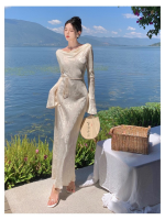Women's Modern Style Long Sleeve Draped Bodycon Evening Dress - Image 3