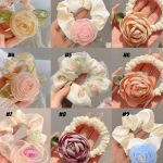 Rose Camellia Floral Scrunchie Hair Tie Elastic Hair Band