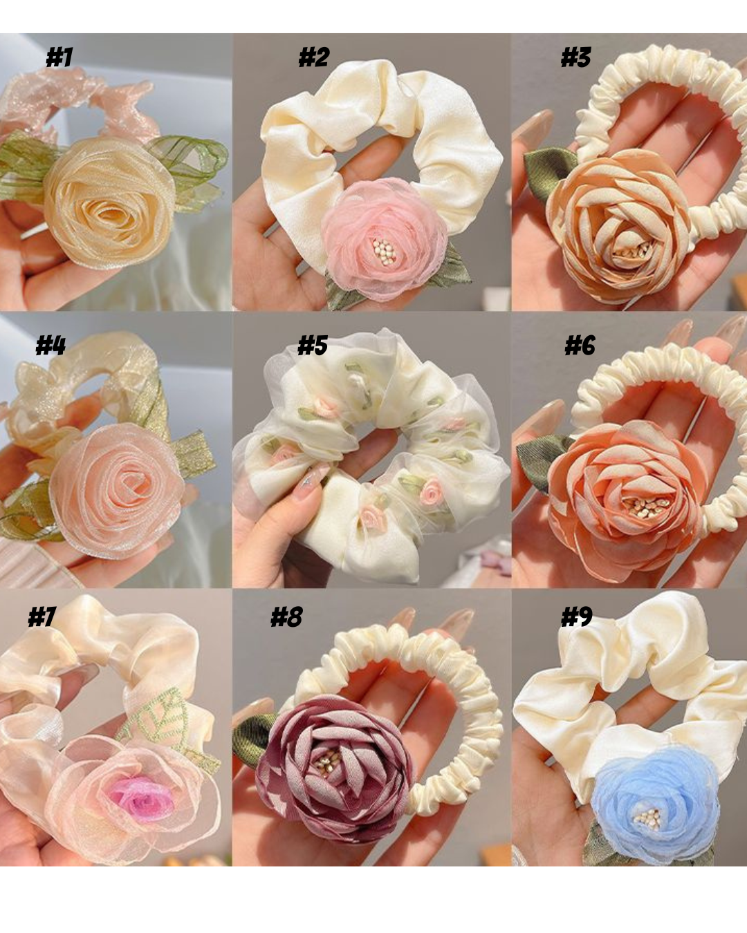 1_c4947bf2-d6b3-4b20-aba2-ad245945d71d Rose Camellia Floral Scrunchie Hair Tie Elastic Hair Band - Image 1