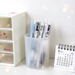 Round transparent frosted pen holder student desk stationery storage multi-kinetic simple ins high value pen holder - Image 3