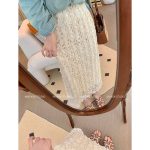 White Lace skirt  high-waisted long a-line mid-length skirt - Image 4