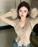 V-Neck Tie-Front Cropped Knit Cardigan - Image 12