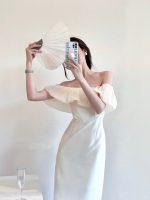 French elegant off-shoulder slim-fitting hip high-end seaside vacation dress - Image 4