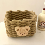 INS Style Little Bear Cotton Linen Woven Storage Basket - Cute Desktop Organizer for Cosmetics, Snacks, and Dormitory Use - Image 2