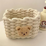 INS Style Little Bear Cotton Linen Woven Storage Basket - Cute Desktop Organizer for Cosmetics, Snacks, and Dormitory Use - Image 3
