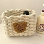 INS Style Little Bear Cotton Linen Woven Storage Basket - Cute Desktop Organizer for Cosmetics, Snacks, and Dormitory Use - Image 4
