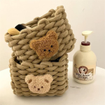 INS Style Little Bear Cotton Linen Woven Storage Basket - Cute Desktop Organizer for Cosmetics, Snacks, and Dormitory Use - Image 5