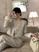 French Chic Suit for Women: High-End Jacket & Wide-Leg Trousers Set