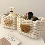 INS Style Little Bear Cotton Linen Woven Storage Basket - Cute Desktop Organizer for Cosmetics, Snacks, and Dormitory Use - Image 6