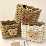 INS Style Little Bear Cotton Linen Woven Storage Basket - Cute Desktop Organizer for Cosmetics, Snacks, and Dormitory Use - Image 7