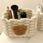 INS Style Little Bear Cotton Linen Woven Storage Basket - Cute Desktop Organizer for Cosmetics, Snacks, and Dormitory Use - Image 8