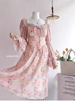 French Floral Ruffled Maxi Dress – Elegant Waist-Cinching Tea Break Dress for Women - Image 2