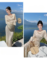 Women's Modern Style Long Sleeve Draped Bodycon Evening Dress - Image 6