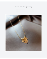 Minimal Fan Shaped Pendant Collarbone Necklace for Women, Light Gold Tone - Image 4