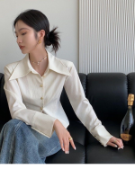 White French Style Pointed Collar Slim Fit Long Sleeve Shirt - Image 4