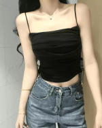 Ruched Crop Cami Top with Built-in Bra – Slim Fit Backless Summer Camisole for Women - Image 2