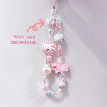 Pink Beaded Phone Lanyard – Cute Cartoon Pendant & Camera Charm - Image 2
