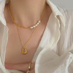Minimalist Pearl & Plaid Teardrop Pendant Necklace Set - Image 3