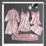 Silk 5-Piece Women's Sleepwear Set with Chest Pads – Camisole Dress, Robe & Loungewear - Image 8