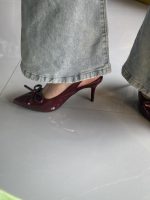Burgundy Pointed Toe High Heels – Elegant Bow Detail - Image 14