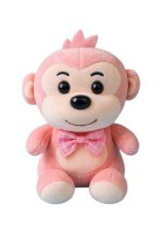 Pink Baby Monkey Soft Toy with Plaid Bow Tie - Image 4