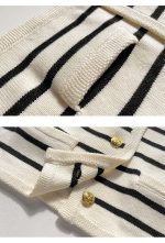Black and White Striped Knit Cardigan Short Button Up Sweater Jacket - Image 5
