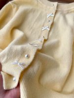 High End Butter Yellow Knit Cardigan Long Sleeve Button Up Sweater for Women - Image 3